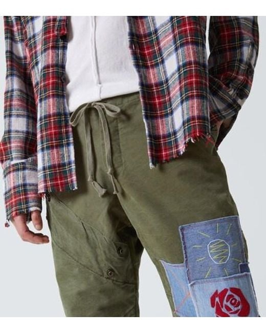 Greg Lauren Green Patchwork Cotton Sweatpants for men