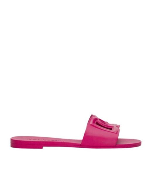 Dolce & Gabbana Pink Logo Cut-Out Open-Toe Slides