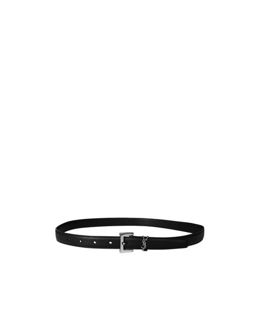 Saint Laurent White Thin Logo Belt for men