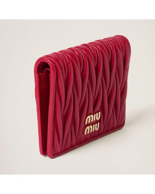 Miu Miu Red Logo-Lettering Matelassé Bi-Fold Wallet