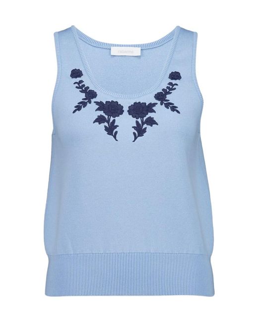 Rabanne Blue Floral-Embroidery Tank Top