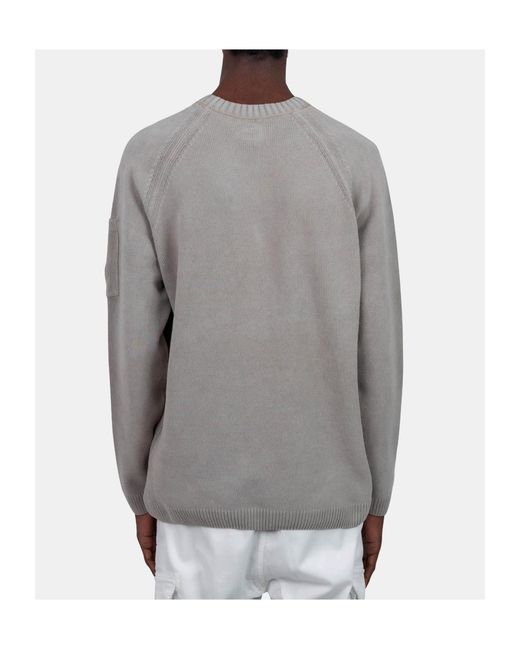 C P Company Gray Logo Crew Neck Knit Sweater for men