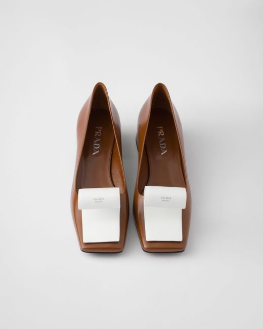 Prada Brown Two-Toned Square-Toe Pumps