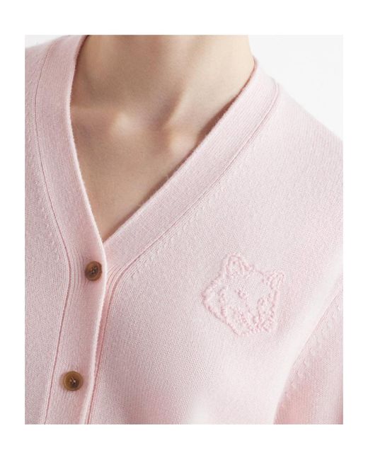 Maison Kitsuné Pink Maison Kitsuné Bold Fox Head Embroidered Knit Cardigan