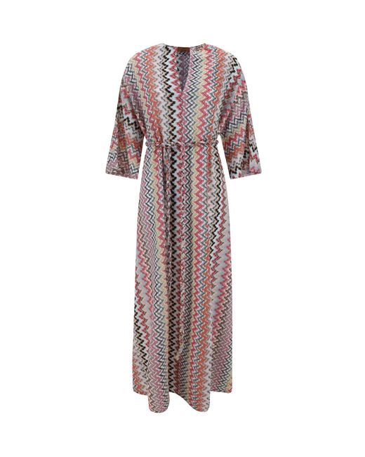 Missoni Purple Kaftano Zigzag Wovened V-Neck Maxi Dress