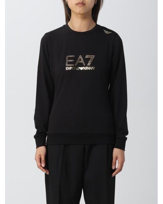 EA7 Black Stud-Detailed Long-Sleeved Crewneck T-Shirt