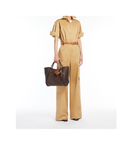 Max Mara Brown Logo Plaque Top Handle Bag
