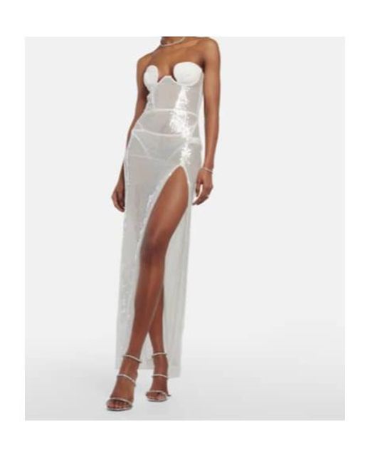 Nensi Dojaka White Bridal Sequined Gown