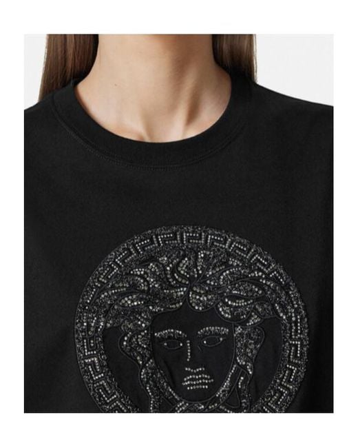 Versace Black Logo-Embellished Crewneck T-Shirt