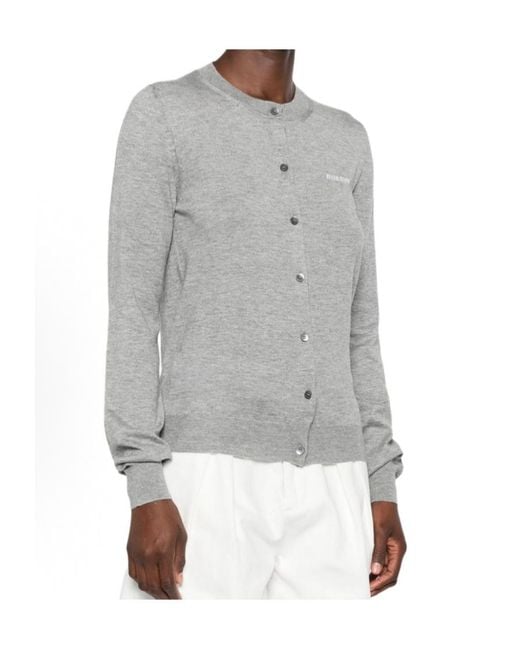 Miu Miu Gray Crewneck Button-Up Cardigan