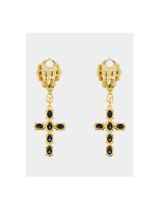Dolce & Gabbana White Cross Drop Clip-On Earrings