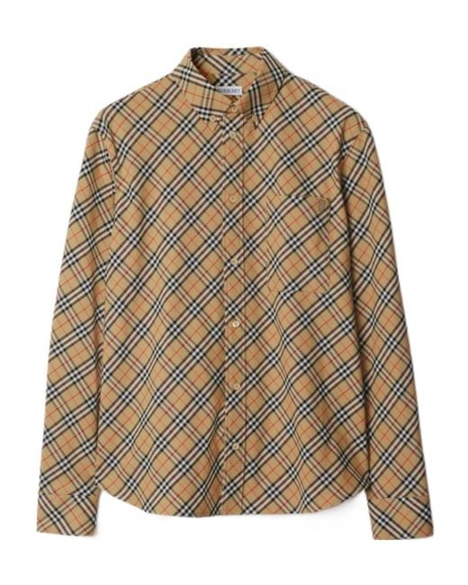Burberry Brown Checked Long Sleeved Shirt for men