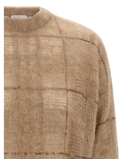 Brunello Cucinelli Natural Sequin Check Sweater