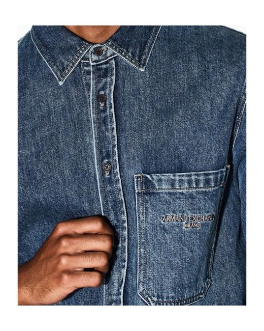 ARMANI EXCHANGE Blue Long-Sleeved Denim Shirt for men