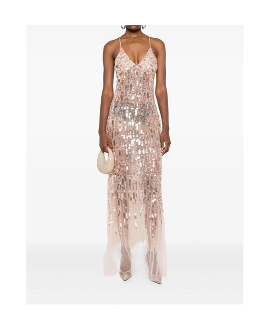 Elisabetta Franchi Pink Sequin-Embellished Sleeveless Maxi Dress