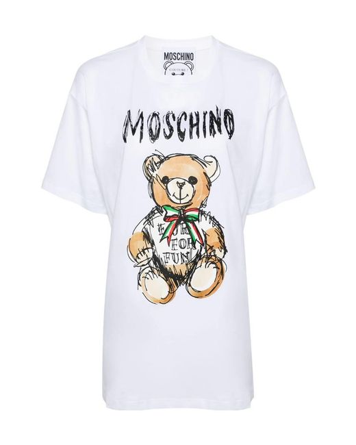 Moschino White Logo Printed Crewneck T-Shirt