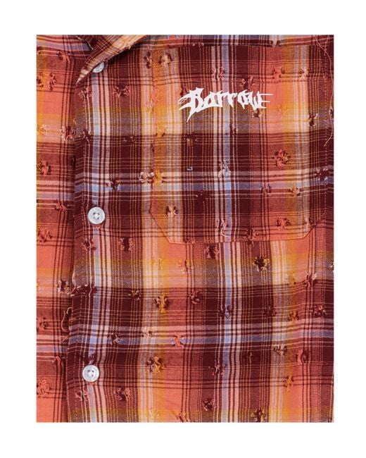 Barrow Red Distressed Check Bowling Shirt for men