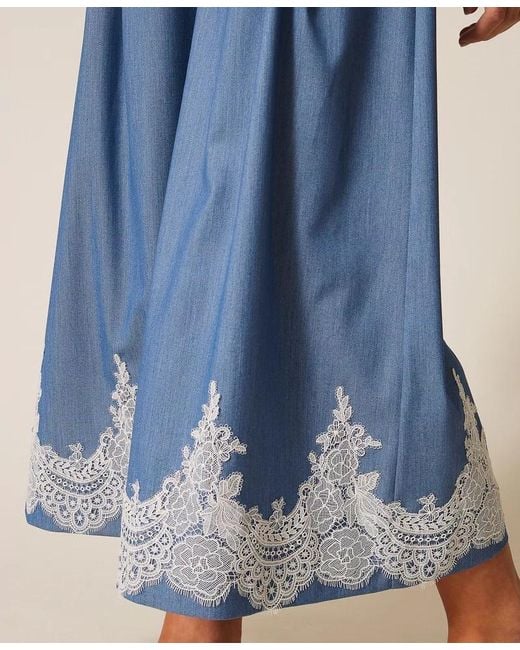 Twinset Blue Lace-Detail Palazzo Pants