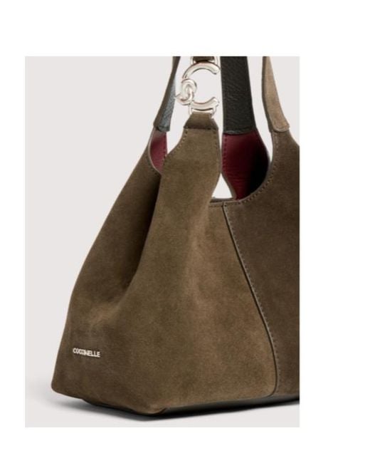 Coccinelle Brown Suede Logo-Plaque Tote Bag