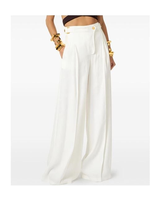 Elisabetta Franchi White High-Waist Wide-Leg Pants