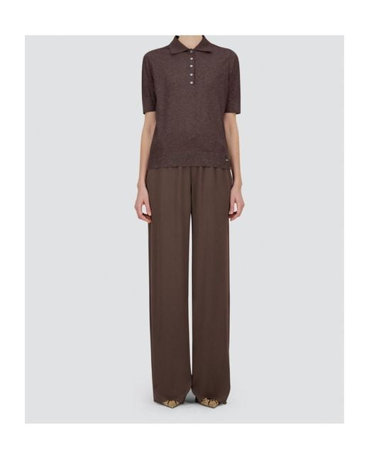 Herno Brown Short-Sleeved Knitted Polo Shirt