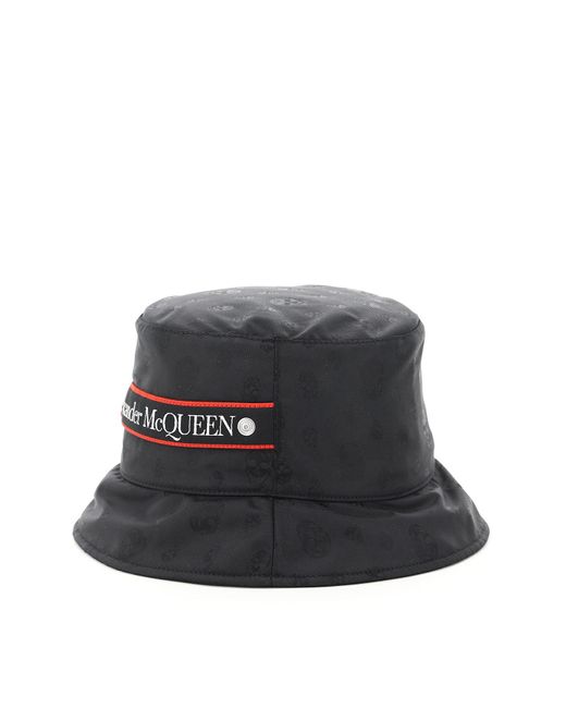 McQueen Black Logo-Embellished Jacquard Bucket Hat for men
