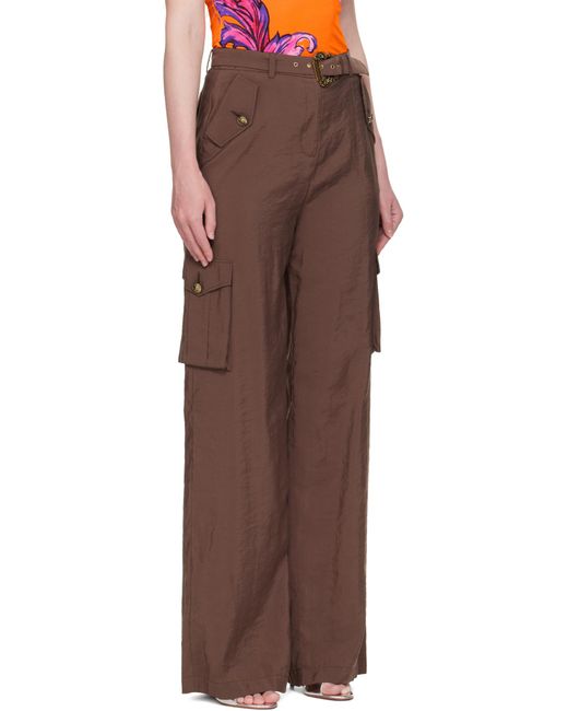 Versace Jeans Brown Couture Crinkled-Finish Belted Cargo Pants