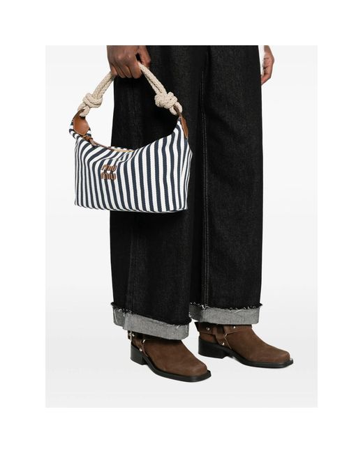 Miu Miu White Striped Rope-Handle Tote Bag