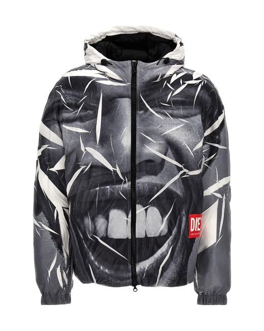 DIESEL Gray Trompe L'Oeil Print Hooded Jacket for men