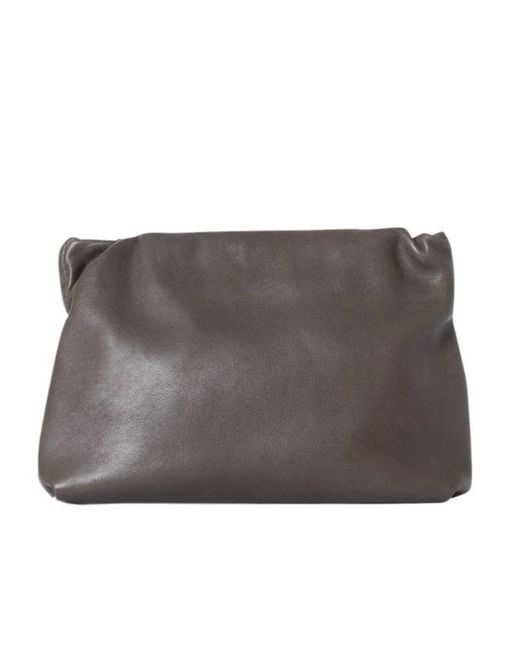 The Row Gray Bourse Leather Clutch