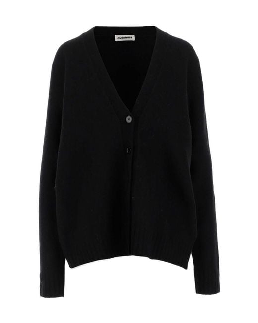 Jil Sander Black V-Neck Long-Sleeved Cardigan