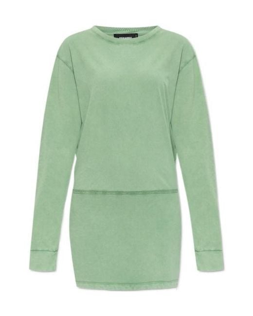 DSquared² Green Long Sleeved Handwritten Logo Mini Dress