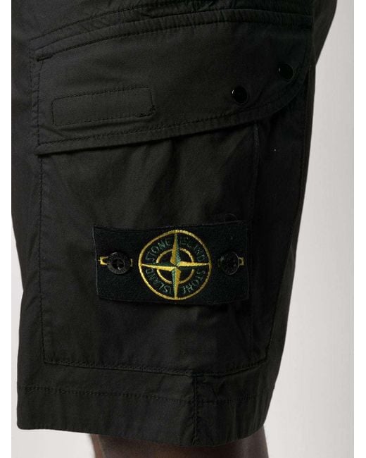 Stone Island Black Logo Patch Bermuda Shorts for men