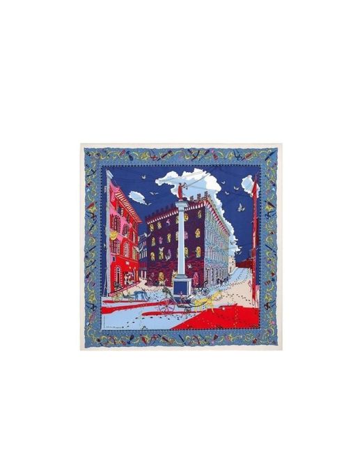 Ferragamo Blue Architectural Printed Silk Scarf