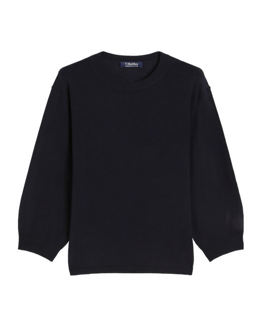 Max Mara Blue Amico Crewneck Three-Quarter-Sleeved Jumper