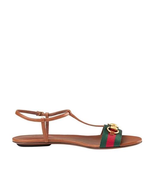 Gucci Brown Ribbon Details Flat-Soled Sandals