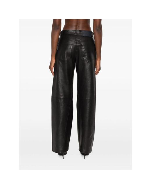 Haikure Gray Belt-Loops Leather Trousers
