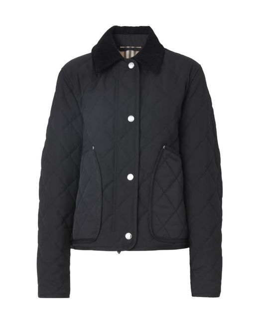 Burberry♦corduroy-collar quilted cropped jacket Burberry Corduroy-Collar Quilted Cropped Jacket in Black | Lyst