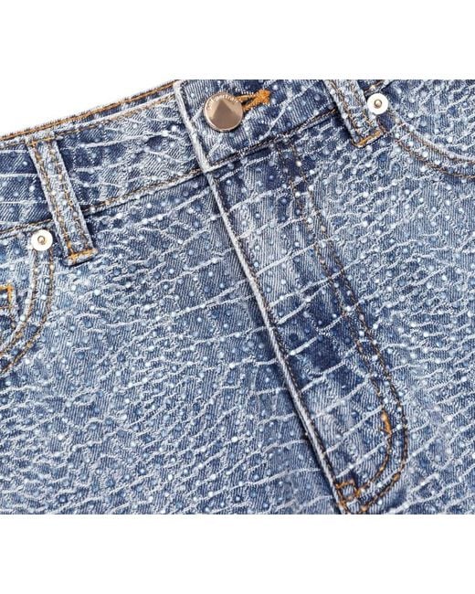 Self-Portrait Blue Croc-Embossed Denim Shorts