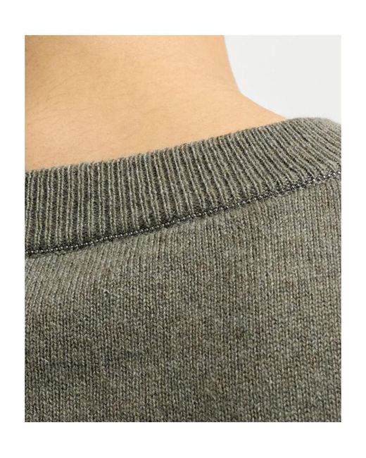 Brunello Cucinelli Green Cashmere Sweater With Monili