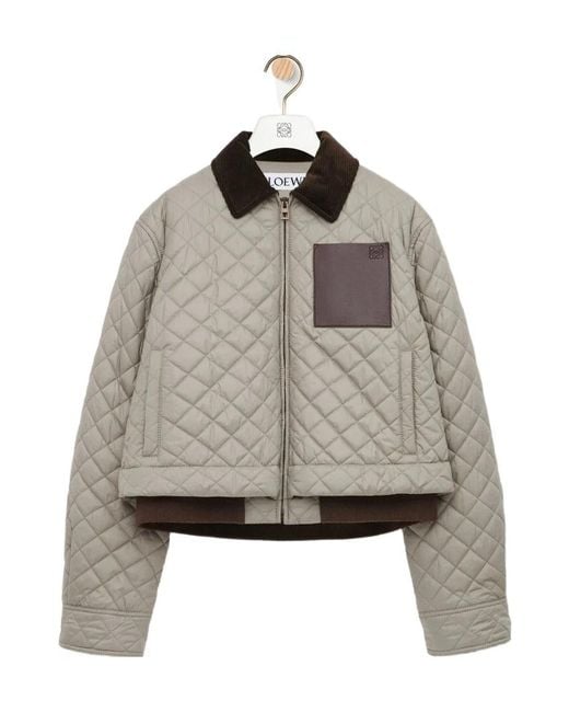 Loewe Gray Corduroy-Collar Quilted Jacket