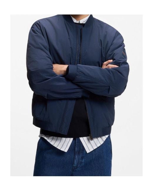 Boss Blue Water-Repellent Bomber Jacket for men
