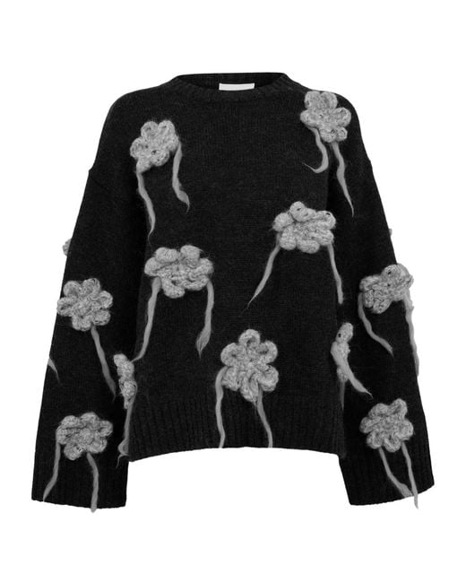 Ganni Black Crochet Crew Sweatshirt