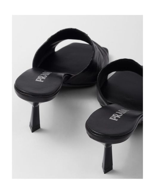 Prada Black Antiqued Nappa Leather Sandals