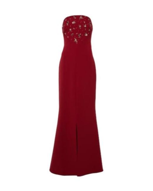 Safiyaa Red Makkari Embellished Strapless Crêpe Gown