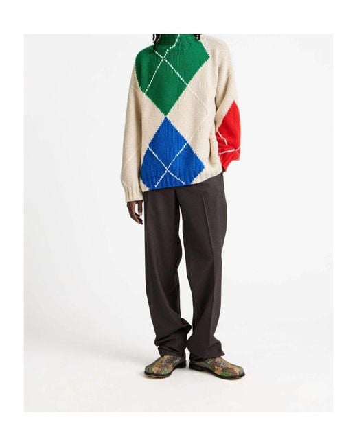 J.W. Anderson Green Argyle-Knit Turtle-Neck Sweater for men