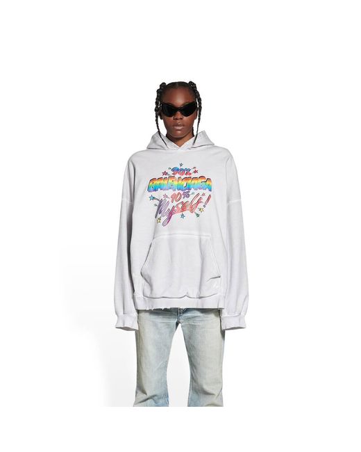 Balenciaga White Graphic Printed Long-Sleeved Hoodie