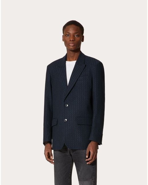 Valentino Blue Optical Motif Detailed Jacket for men