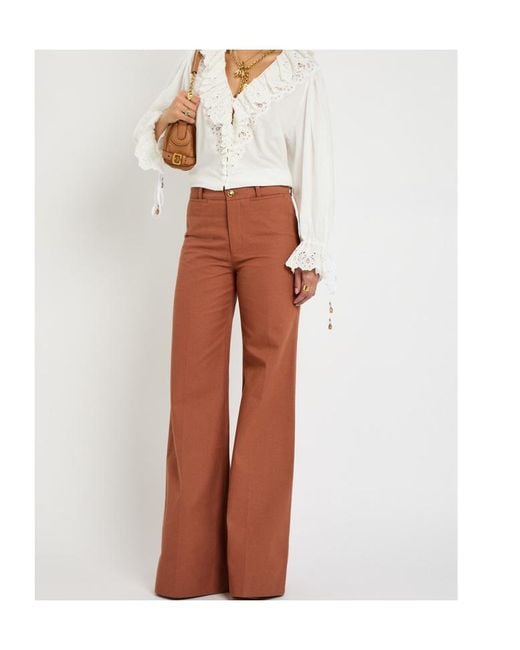 Chloé Brown Flared-Leg Canvas Trousers