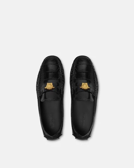 Versace Black Embossed Drivers Loafers for men